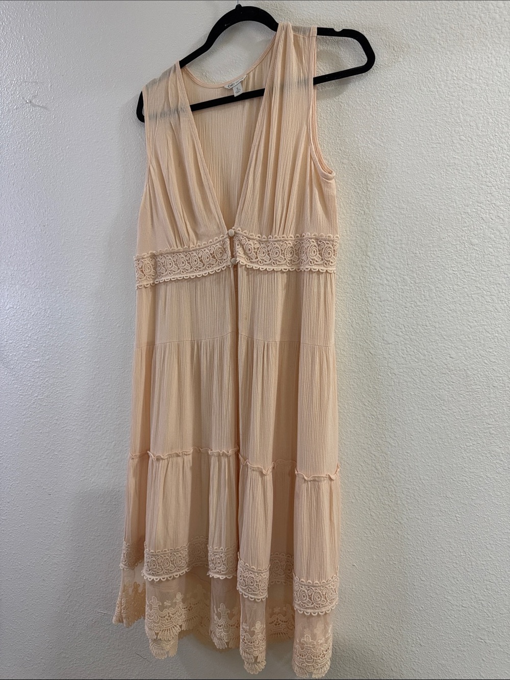 Cato SZ S Peach/Blush Lace-Trim Sleeveless Midi Duster